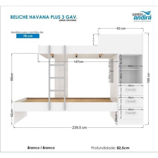 Treliche Solteiro com 3 Gavetas Havana Plus Santos Andirá - 3