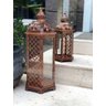 Conjunto 2 Lanterna Marroquina Grande Metal Vidro Cobre Enve - 7
