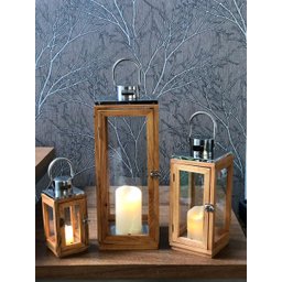 Kit 3 Lanterna Marroquina Madeira Vidro Rústica 48/31/20cm - 4