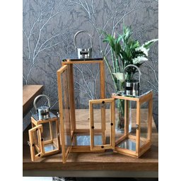 Kit 3 Lanterna Marroquina Madeira Vidro Rústica 48/31/20cm - 6