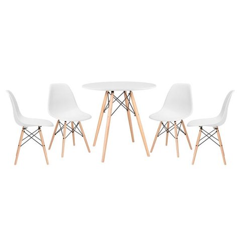 Conjunto de Mesa Eames 80cm Branco + 4 Cadeiras Eames Eiffel Dsw Branco