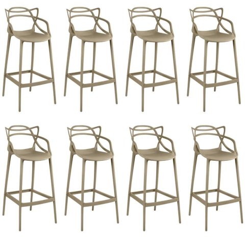 Kit 8 Banquetas Allegra com Encosto Design Cozinha/bancada - Nude