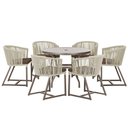Ver imagem 1 de Mesa com 6 Cadeiras de Jantar Roma 120cm e Noronha em Alumínio Marrom Corda Náutica Estofado 9 Trama