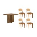 Ver imagem 1 de Sala de Jantar Completa Berlim C/ Tampo Madeirado Canto Curvo 90x90cm e 4 Cadeiras Havana Premium