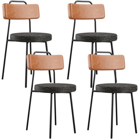Kit 04 Cadeiras Decorativas Estofada Sala Jantar Barcelona L02 Couríssimo Camel Linho Chumbo - Lyam 