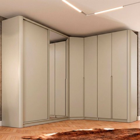 Roupeiro Bend em Mdf 504cm 6 Portas Lateral Curva C/ Espelho Luna Rpx1