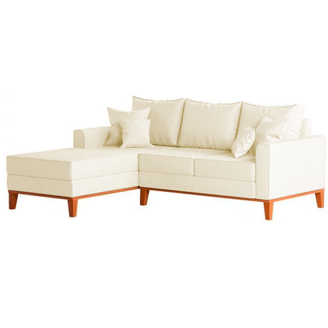 Sofá 3 Lugares Beny com Chaise Esquerdo Corino Bege