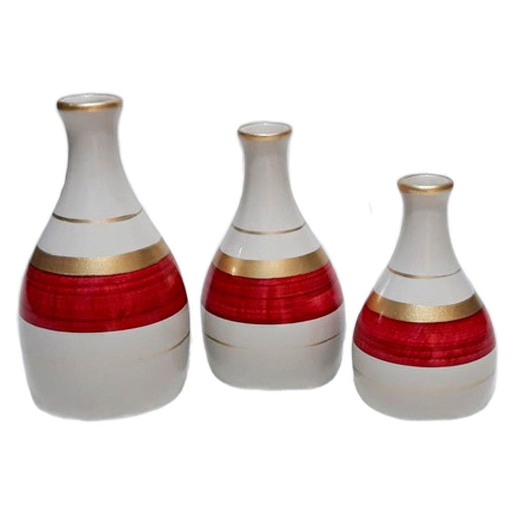 Trio Vasos Garrafas Belly em Cerâmica de Sala Decor - Red Grey
