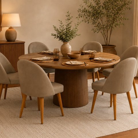 Kit 6 Cadeiras Estofada Moderna Sala de Jantar Lua Bege/Cappuccino