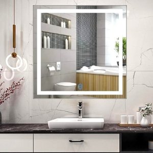 Espelho Led 80x80 Luz 3 Cores Quadrado Botão Touch Luz Frontal Camarim Maquiagem Iluminação