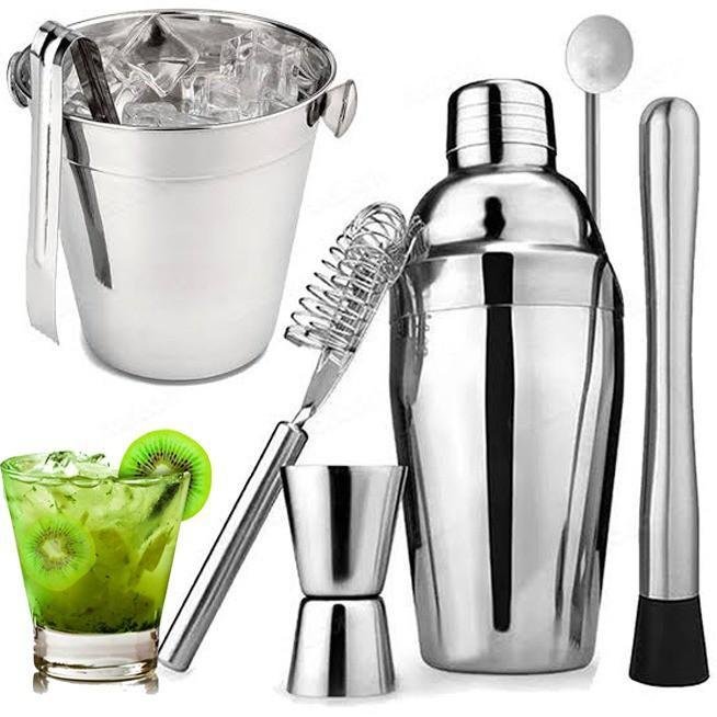 Kit Coqueteleira Barman Profissional Aço Inox 500ml 7 Peças