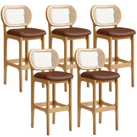 Kit 05 Banquetas Altas para Cozinha Bancada Sala Tela Betta Fixa L02 Couríssimo Marrom - Lyam