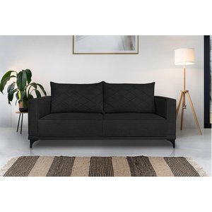 Sofá Viena 3 Lugares Bouclê Preto 2.00m Pés em Aço para Sala Bz Home Decor