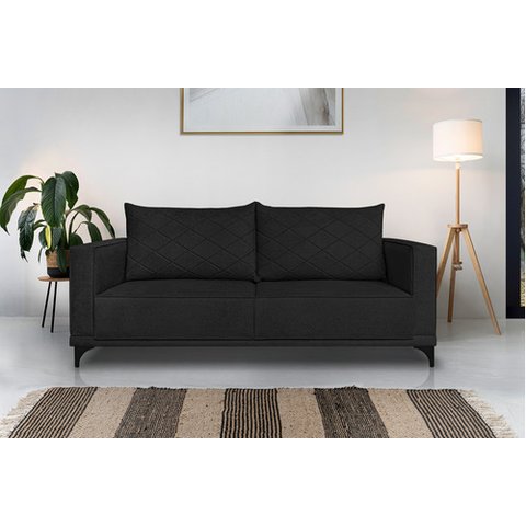 Sofá Viena 3 Lugares Bouclê Preto 2.00m Pés em Aço para Sala Bz Home Decor