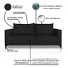Sofá Viena 3 Lugares Bouclê Preto 2.00m Pés em Aço para Sala Bz Home Decor - 6