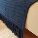 Ver imagem 4 de Manta de Sofá Artesanal Laços Decorativa Algodão Azul 130x180