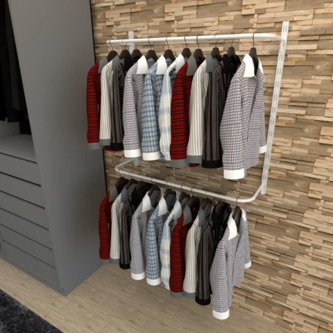 Arara de Roupas Closet Quarto com 4 Peças Cremalheira 100x100 Cm Cor Branco Modelo Clst1p28