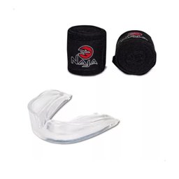 Kit luvas de Boxe Muay Thai Naja Black + Bandagem + Protetor Bucal KIT Black 16 Preto - 3