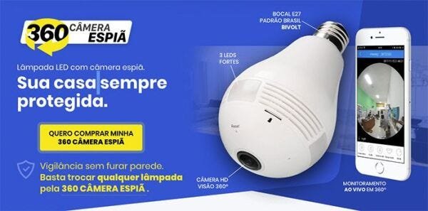 Câmera Ip Lâmpada LED Panorâmica 360° 3D Wifi 1.3Mp Vr Cam - 3