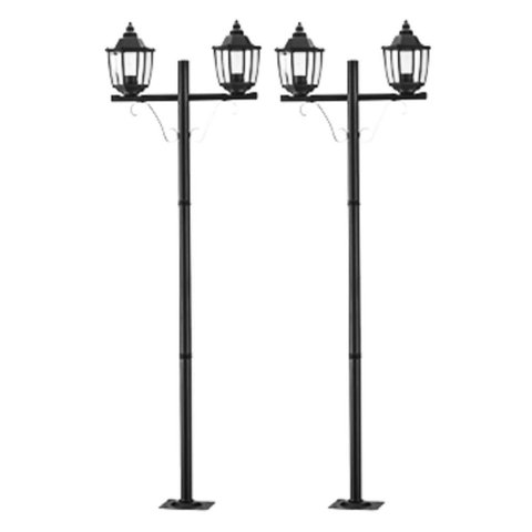 Kit 2 Postes de Iluminação Jardim E27 Preto Heritage Dital 2 Luzes Praça Calçada Área Externa