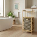 Ver imagem 2 de Cesto Organizador de Roupa em Bambu Tampa Retrátil Bege Lisa