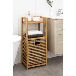 Cesto Organizador de Roupa em Bambu Tampa Retrátil Bege Lisa