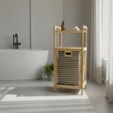 Ver imagem 3 de Cesto Organizador de Roupa em Bambu Tampa Retrátil Bege Lisa