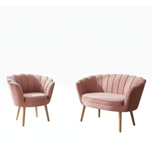 Namoradeira + Poltrona Pétala Luxo Decorativa Pés Madeira