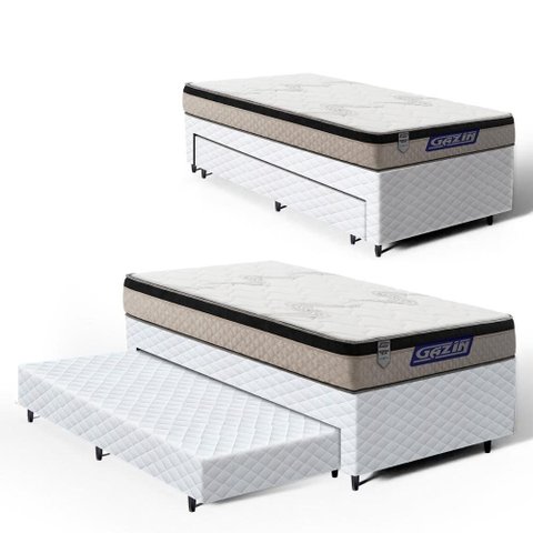 Cama Box com Colchão Gazin de Espuma D33 Pillow In Force Mid + Auxiliar de Espuma Solteiro 88cm