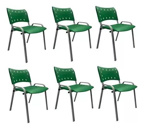 Kit Com 6 Cadeiras Iso Para Escola Escritório Comércio Verde Base Prata - 1