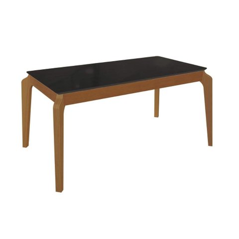 Mesa de Sala Jantar Petra C/ Tampo Madeirado C/ Vidro 100x200cm Carvalho/preto Fosco/vidro Preto -