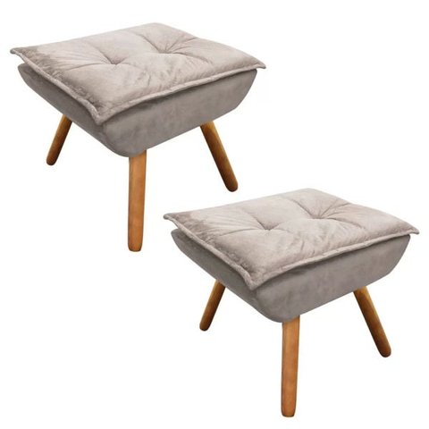 Kit 2 Puff Decorativo Opala Suede Bege