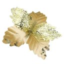 Ver imagem 1 de Kit 10 Flor de Natal Dourada Artificial com Brilho 19cm