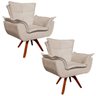 Kit 2 Poltronas Decorativas Gran Opala Base Giratória Madeira Suede Bege - 1
