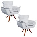Ver imagem 1 de Kit 2 Poltronas Decorativas Gran Opala Base Giratória Madeira Suede Cinza