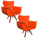 Ver imagem 1 de Kit 2 Poltronas Decorativas Gran Opala Base Giratória Madeira Suede Laranja