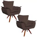 Ver imagem 1 de Kit 2 Poltronas Decorativas Gran Opala Base Giratória Madeira Suede Marrom