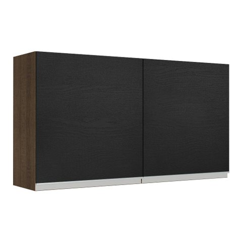 Armário de Cozinha Aéreo 120 cm 2 Portas Rustic/Preto Glamy Madesa