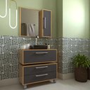 Ver imagem 2 de Gabinete 80cm Alice Mel Grafite Balcão Espelheira Cuba Preta Armário Suspenso 2 Gavetas para