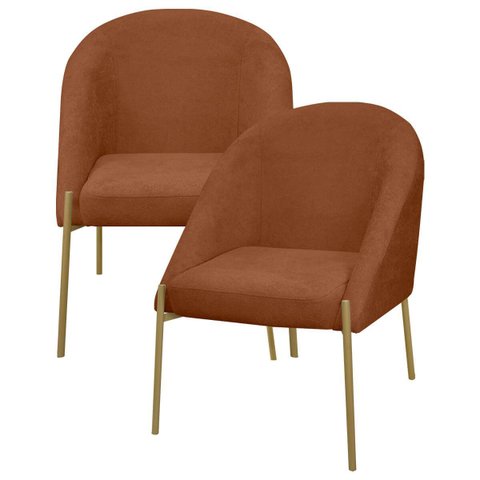 Kit 2 Banqueta Poltrona Lua Pé Metal Bouclê Ideal para Sala Penteadeira ou Salão:terracota