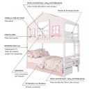 Ver imagem 4 de Beliche Infantil Casinha Dos Sonhos com Varanda 02 Gavetas Rosa Madeira Maciça Branco/ Rosa