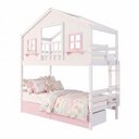Ver imagem 2 de Beliche Infantil Casinha Dos Sonhos com Varanda 02 Gavetas Rosa Madeira Maciça Branco/ Rosa