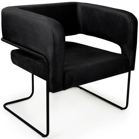 Poltrona Decorativa Scarlett Base Aço Preto Veludo Preto - Nexta Casa