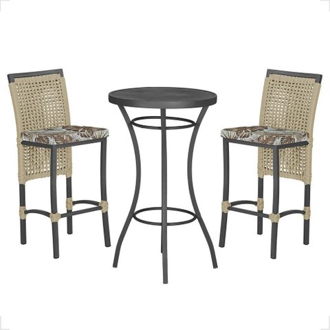 Mesa Bistrô e 2 Banquetas Roma Preta Corda Náutica Estofado 6 Trama Original