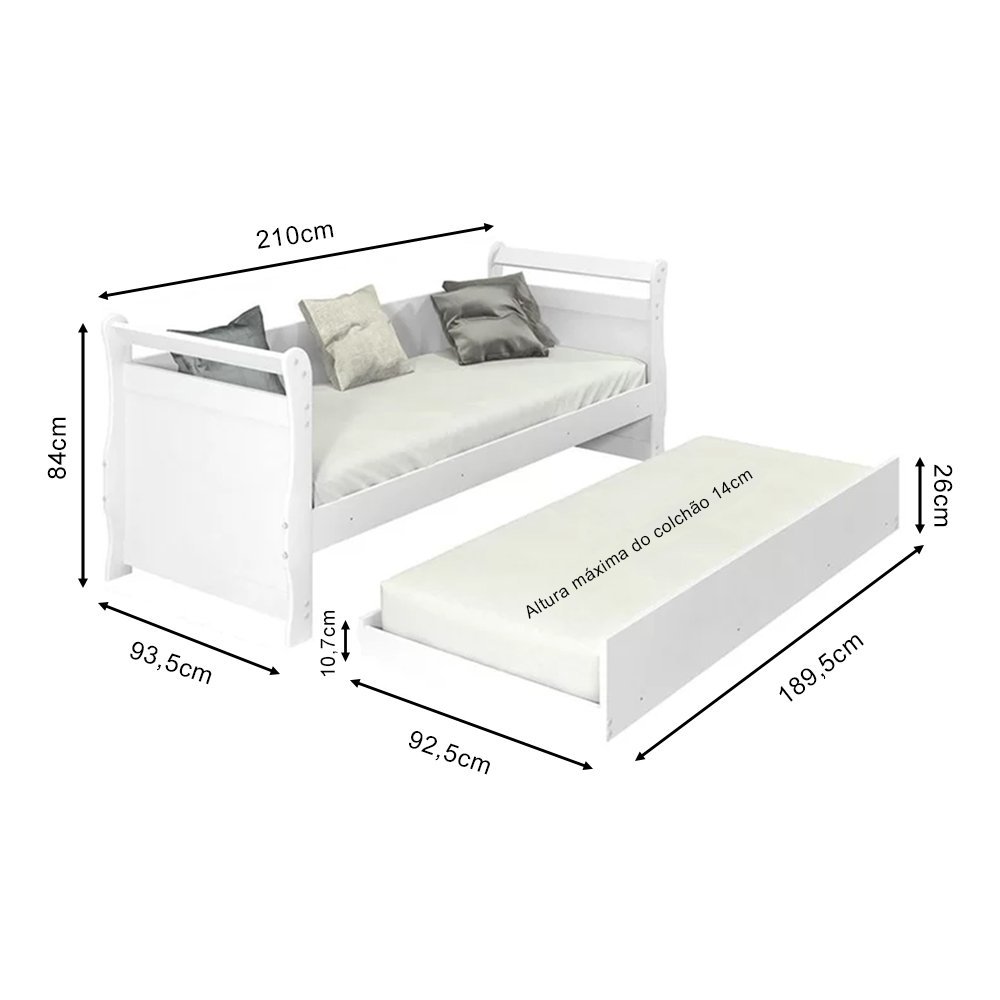 Sofá Cama Solteiro Bella com Cama Auxiliar Framar Branco - 6