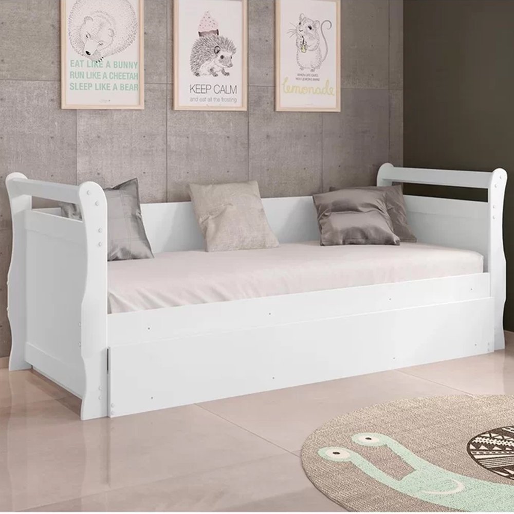 Sofá Cama Solteiro Bella com Cama Auxiliar Framar Branco - 1