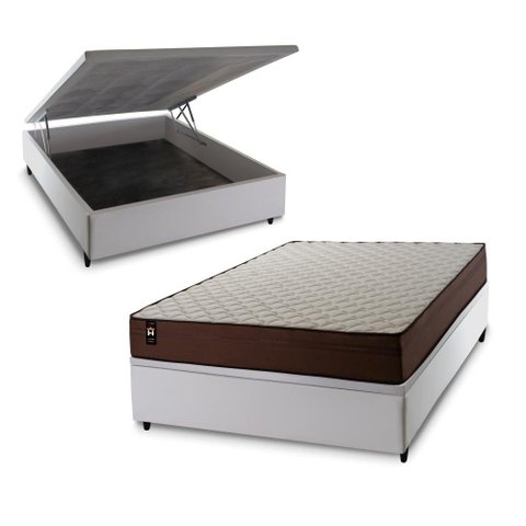 Conjunto Box Baú Casal Atlanta Branco 138x188x69 Espuma D45