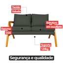 Ver imagem 7 de Namoradeira Sofá 2 Lugares Mona Braço de Madeira com Almofada Veludo Cinza Confortável - Arkell