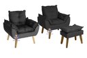Ver imagem 1 de Kit 02 Poltrona/cadeira Decorativa e Puff Glamour com Pés Quadrado Preto