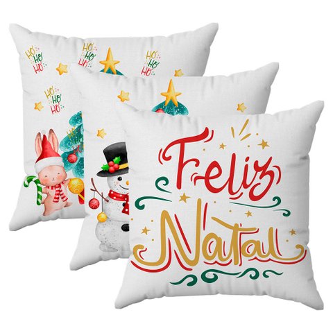 Kit 3 Capas Almofadas Decorativas Feliz Natal 45x45 Id Decor